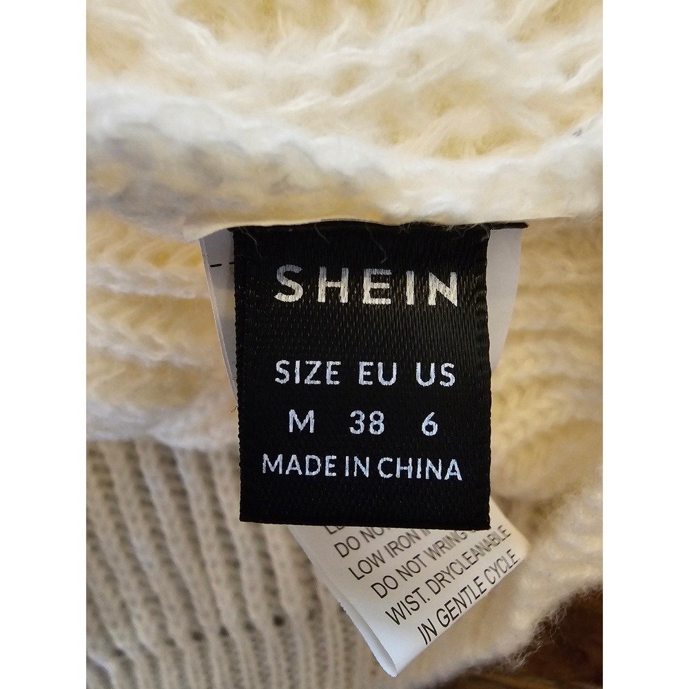SHEIN Cream Cable Knit V Neck Long Sleeve Sweater Women‎ Medium Oversized Cozy M - Picture 4 of 4